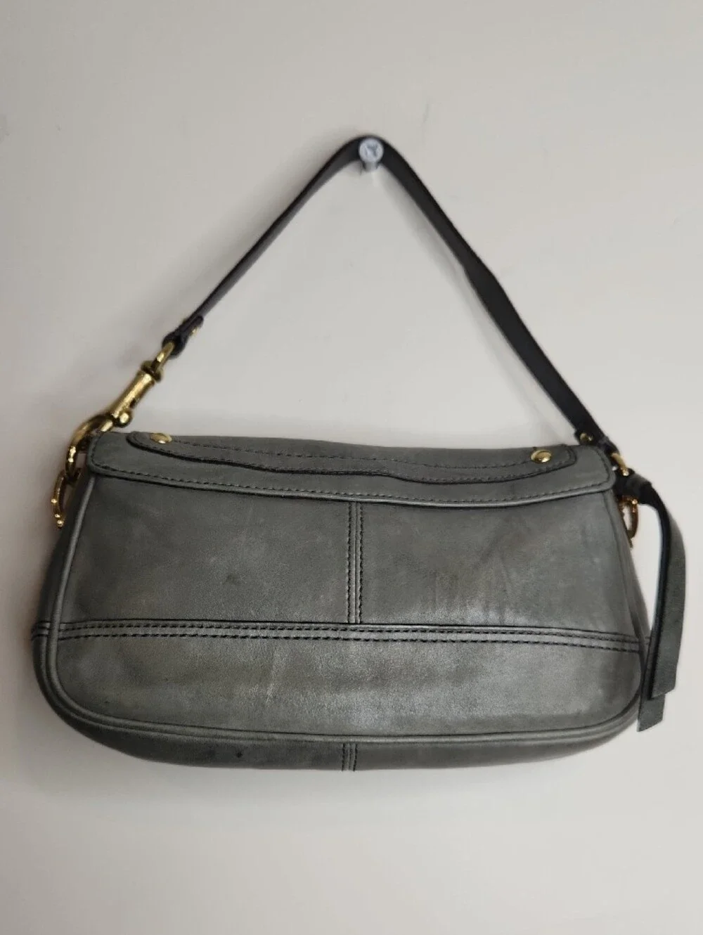 Coach light Gray Leather Turnlock Shoulder Bag Gold Hardware Classic Small Purse - Picture 4 of 13